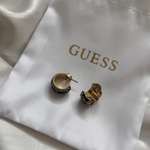 GUESS luxury authentic gold/ black hoop earrings ✨ - Picture 2 of 5